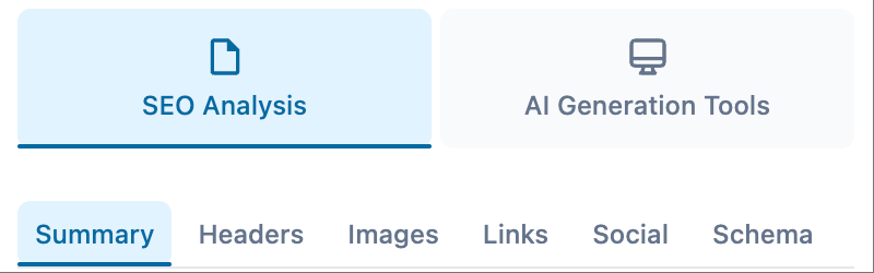 SEO GEO Analyzer Extension Interface with Analysis Tabs